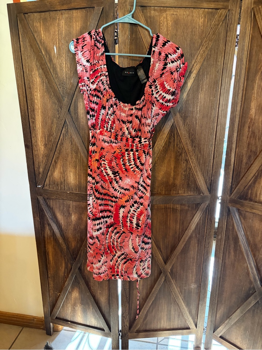 Coral and Black Midi Dress with Abstract Print